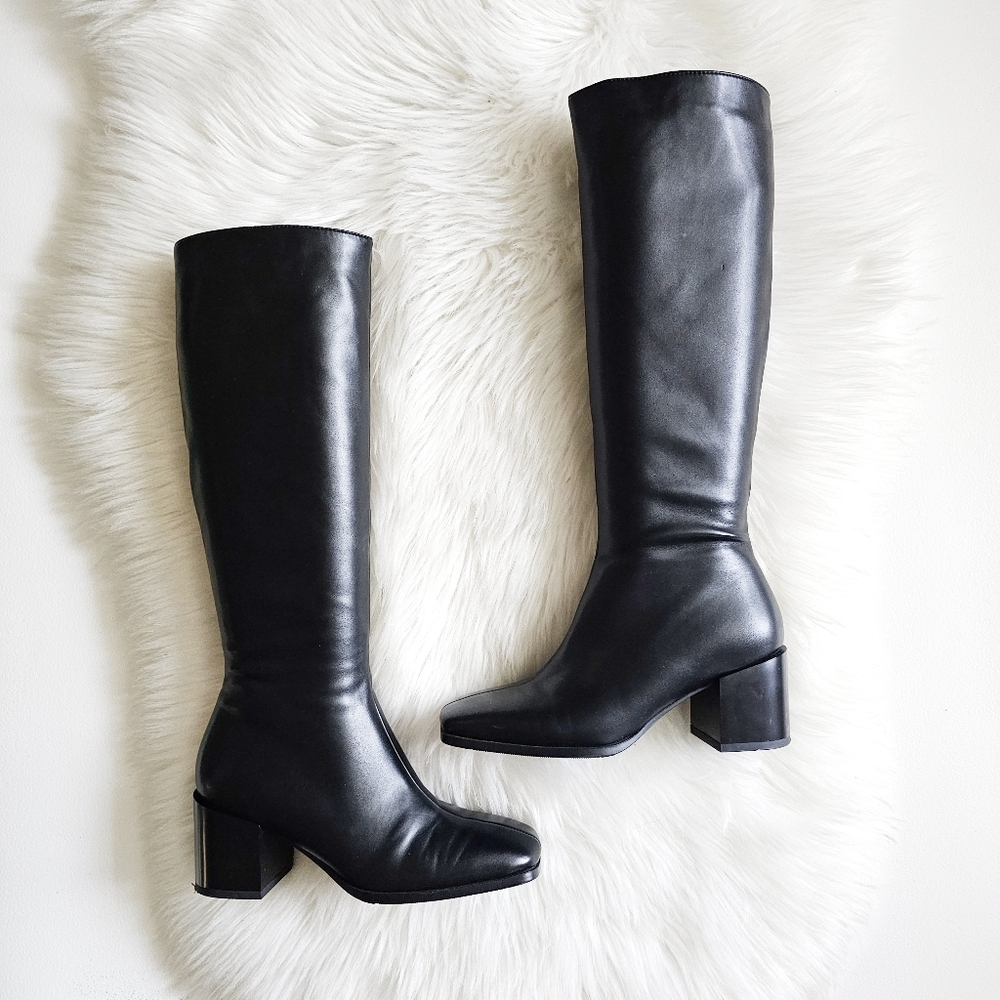 Wetkiss Knee High Boots Chunky Heel Square Toe Side Zipper Fashion Dress Boots